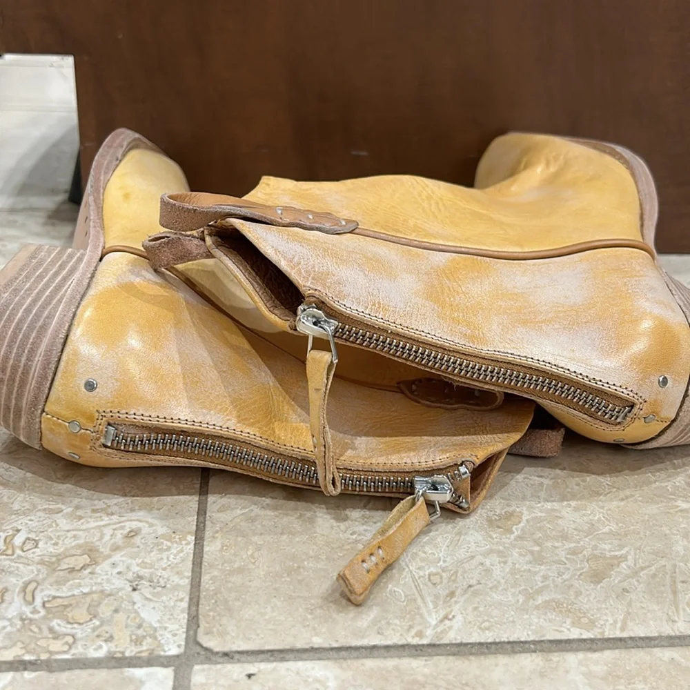 Free People Tan Leather Western Ankle Boots